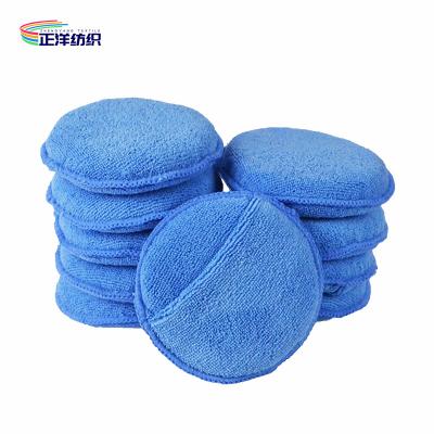 China 125mm 17g Multi Color Round Microfiber Car Polishing Sponge With Finger Pocket for sale