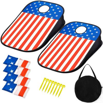 China Garden Game Toys ActEarlier Outdoor Toys Stripe and Star Print Bean Bag Chair Game Set Folding Portable Corn Hole Game Set Throw Bag Playset for sale