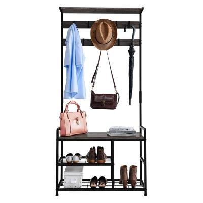 China (Other) Adjustable Coat Rack Shoe Bench, 3-in-1 Hall Tree Entryway Storage Shelf Coat Rack Rack with Hanging Bar and 9 Hooks Easy Assembly for sale