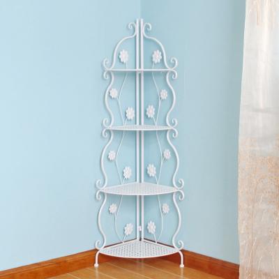 China Modern Metal 4-Tier Propeller Shaped 4-Tier Metal Open Shelf Unit Free Standing Corner Rack For Kitchen Living Room La for sale