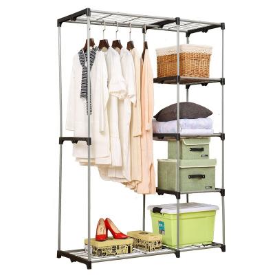 China Foldable Portable Wire Mesh Layer Wardrobe Closet Organizer, Iron Mesh Foldable Bedroom Wardrobes With Canvas Cover for sale