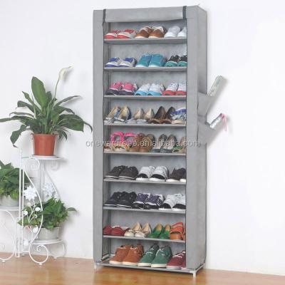 China With side pocket; With cover 9 layers with side pocket non-woven fabric portable folding shoe rack for sale