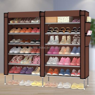 China With side pocket; With Cover 2 Tiers 12 Layers Portable Folding Nonwoven Shoe Rack for sale