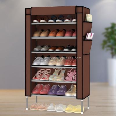 China With side pocket; with cover 6 layers with pocket non-woven fabric side folding shoe organizer for sale