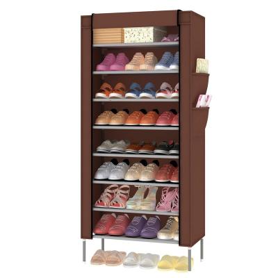 China 8 Layers Foldable Shoe Rack With Pocket Side Nonwoven Fabric Portable Sneaker Storage Cabinet for sale