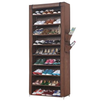 China 10 Tier Collapsible Shoe Cabinet With Side Pockets Nonwoven Fabric Shoes Storage for sale