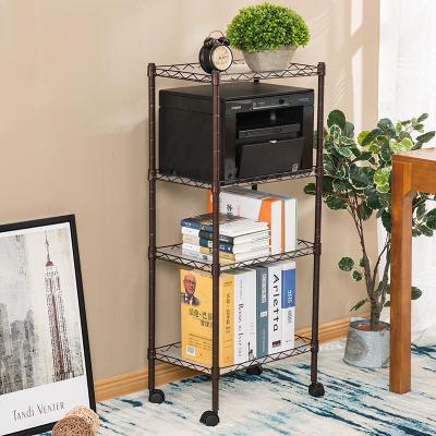 China Height Adjustable 4-Shelf, Heavy Duty Storage Shelving Unit with Casters, Steel Wire Rack Organizer for sale