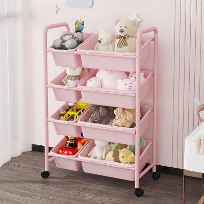 China Modern 4-Tier Children's Toy Storage Organizer Shelf Toy Storage Unit with 8 Removable Bins for Playroom Kids Room for sale