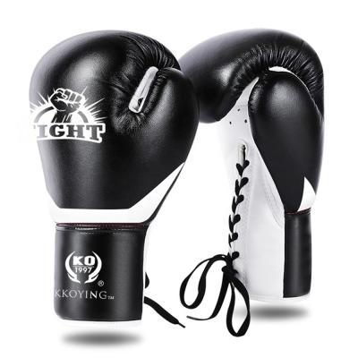 China Breathable Mesh Amazon Hot Selling Lace Up Black PU Leather Custom Boxing Gloves for sale