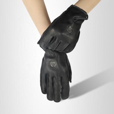 China High Quality Soft Black Deerskin Touch Screen Motorcycle Leather Gloves For Riding Running for sale