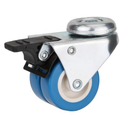 China Blue PVC Dolly Light Duty Wheel Casters 50mm Hole Caster Container Swivel Rectangle Double Brakes Carriges Modern Twin Baby for sale