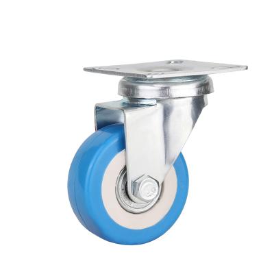 China PIVOT Plate Swivel 50mm Container Rectangle Top Double Brakes Baby Carriges Blue PVC Dolly Light Duty Wheel Casters for sale