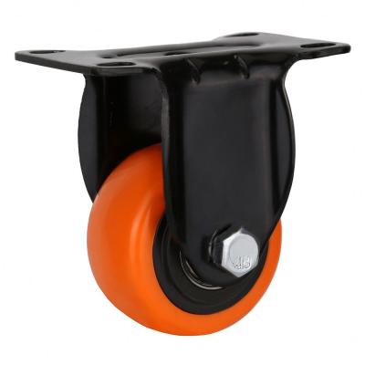 China Modern Rigid Mute Orange PU Supporting Universal Wheel Roller Spinning Workbench Brakes Black Core Light Duty Caster Wheels for sale