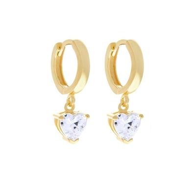 China Latest Beautiful Gemnel CLASSIC Women's Brilliant 18k Gold Delicacy Plated Full Copper Cubic Zirconia Heart Drop Huggie Earrings for sale