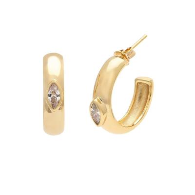 China 18K Gold Latest Jewelry Gemnel CZ Chunky Circle Earring CLASSIC Fashionable Brass Minimalist Marquis Large Shape for sale