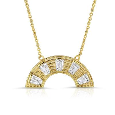 China FASHIONABLE Gemnel Jewelry Brass Arch 18K Gold Plated Bridge Baguette Diamond Zircon Pendant Necklace for sale