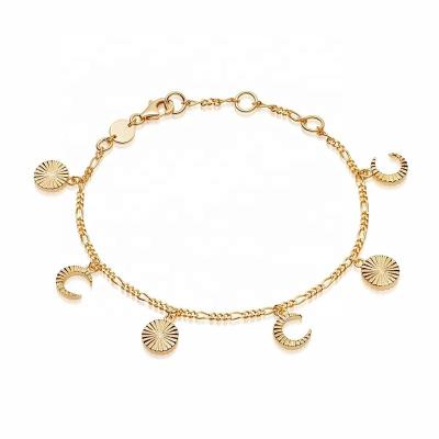 China FASHIONABLE Gemnel Brass 18K Gold Plated Disc Moon Sun Adjustable Bracelet For Women for sale