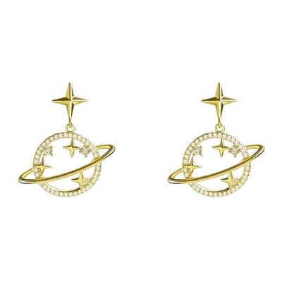 China BOHEMIA Gemnel New Arrival Jewelry Brass Gold Plated Planet Star Dynamic Gemstone Drop Earrings for sale