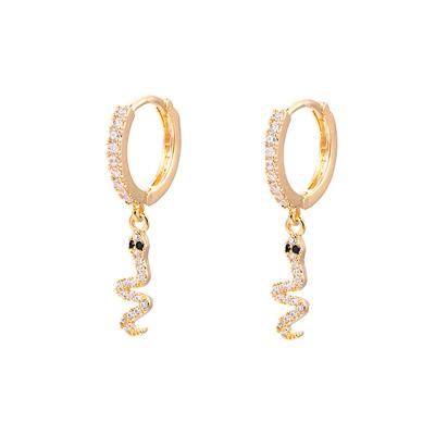 China BOHEMIA Gemnel Jewelry Brass Gold Plated To Pave White Cubic Zirconia Charm Gemstones Snake Circle Earrings for sale