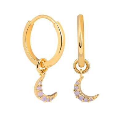 China New BOHEMIA Gemnel Design Jewelry 14k Gold Plated Charm Moon Circle Opal Earrings Brass Brass for sale