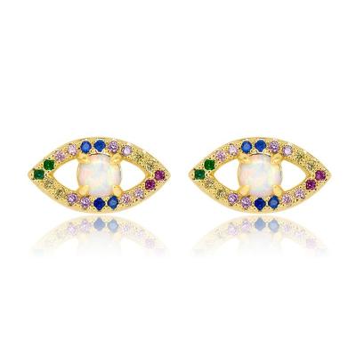 China BOHEMIA Gemnel Fashion Women Jewelry 18k Rainbow Gemstones Evil Eye Gold Plated Opal Stud Earrings for sale