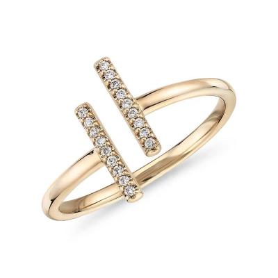 China Latest BOHEMIA Gemnel Design Fashion 14k Gold Plated To Pave Diamond Double Bar Open Ring for sale