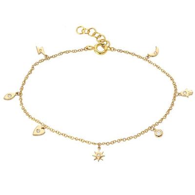 China Women Custom BOHEMIA Gemnel and Star Fashion Jewelry Gold Plated Moon Heart Hamsa Lightning Multi Element Bracelet for sale