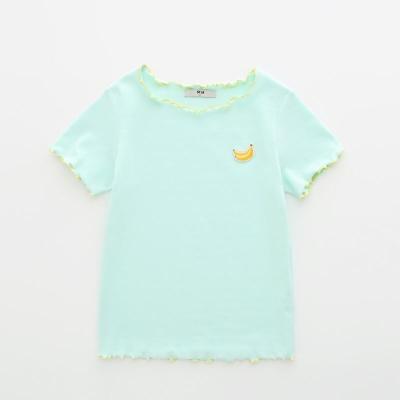 China 2021 Summer High Quality Girls' Fruit Embroidery O-neck Breathable Short T-shirts for sale