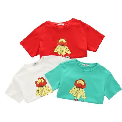 China Smooth And Soft Cotton Short Sleeve Breathable Custom 100% Tank Top Kids T-Shirt With Flower for sale