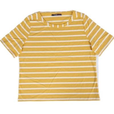 China Regular Wholesale Custom High Quality Yellow Casual Round Neck Ladies Striped T Shirts for sale