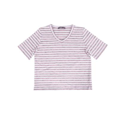 China Regular Wholesale Famous Brand Best Quality Casual Ladie's Knitted 100% Cotton Striped T-Shirt for sale