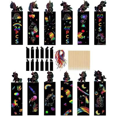 China Kids Drawing Writing Education 12pcs Rainbow Scratch Art Set Rainbow bookmark unicorn animals scratch paper magic scratch  paper art for kids art and craft for sale