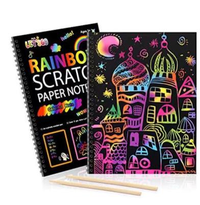 China New Product Custom DIY Rainbow Scratch Paper Sets for Kids Rainbow Scratch Off Books with Bamboo Sticks rainbow scratch art 16*23CM for sale