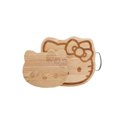 China Viable Cute Hello Kitty Shape Bamboo Cutting Board with Stainless Steel Handle Bamboo Chopper for sale