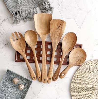 China Sustainable 6 Pieces Wooden Shovel Olive Spatula Kitchen Spoons Accessories Cooking and Serving Utensils Tool Kit for sale