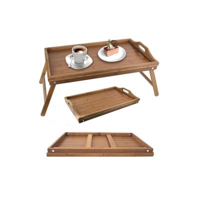 China Portable Folding Flat Restaurant Breakfast Serving Bed Bamboo Wooden Food Trays for Eating and Laptops for sale