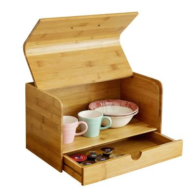 China For Bread Holder Multifunctional Bamboo Bread Box Bin Cake Cake Keeper Natural Wood With Drawer And Lid For Kitchen Tableware Countertop for sale