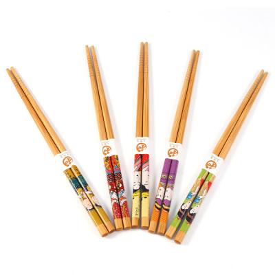 China 5 Pair Sustainable Family Eco - Friendly Luxury Japanese Reusable Bamboo Bamboo Sushi Round Chopsticks Set With Sleeve for sale