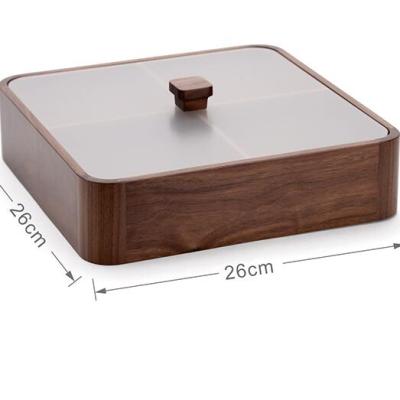 China Viable Square Wooden Nuts Storage Wooden Nuts Box Organizer Divider Set 4 Compartments With Acrylic Lid for sale