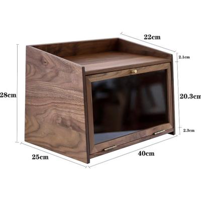 China Eco-friendly Kitchen Storage Cabinets Black Walnut Wooden Teacup Jewelry Bread Box With Acrylic Lid for sale