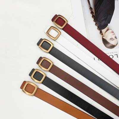 China Comfortable Wholesale Leather Women's Retro Simple Genuine Leather Belt Belt With Square Buckle for sale