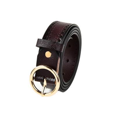 China Genuine Leather Ladies Fashion Genuine Leather Belt Women Adjustable Leather Belts With Round Buckle for sale