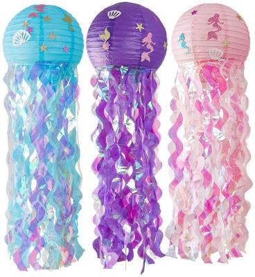 China Mermaid Theme Party Decoration DIY Jellyfish Paper Lantern Set for sale