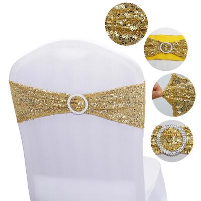 China Polyester Stretch Sequin Chair Sashes Chair Bands For Hotel Wedding Reception Party Event Chair Cover Decoration for sale