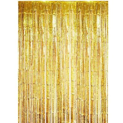 China 3.2ft x 6.4ft Plastic Customized Metallic Tinsel Foil Fringe Curtains Aluminum Curtain Party Photo Backdrop Decorations for sale