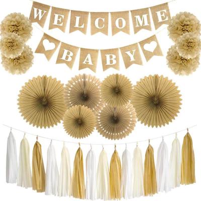 China Beautiful Colorful Baby Shower Party Decoration Set Pull Flower Banner Welcome Baby Flag Birthday Party Decoration for sale