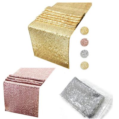 China Disposable gold sequin table runner tablecloth color rose gold wedding party decoration round tablecloth for sale