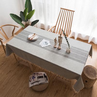 China Quilted Embroidered Washable Table Covers With Fringe Tassels Rectangle Cotton Canvas Fabric Stripe Table Cloth for sale