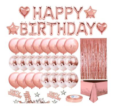 China Rose Gold Happy Birthday Banner Fringe Curtain Foil Heart Star Foil Confetti Ball Rose Gold Happy Birthday Banner Party Decoration Festival Decoration for sale