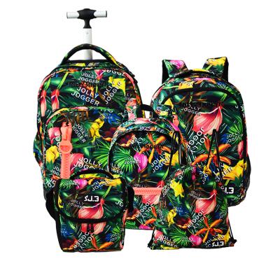 China RFID 15 Inch Laptop Girls School Backpack For Teens Kids Floral Daypack School Bag Set Lunch Box Pouch for sale